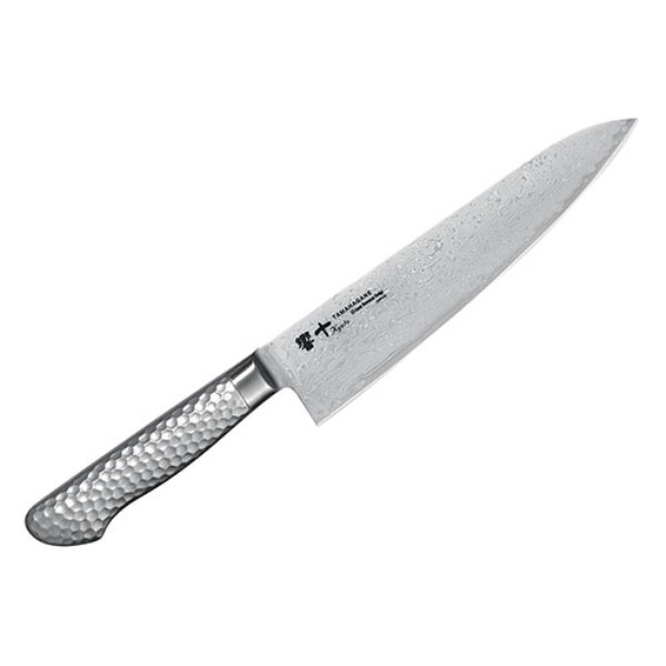 63層ダマスカス鋼の刃に、ステンレスモナカハンドルを備えたシリーズです。料理、肉、魚などの調理。■商品説明63層ダマスカス鋼の刃に、ステンレスモナカハンドルを備えたシリーズです。料理、肉、魚などの調理。何層にも重ね鍛造することによって、切れ味もよく、耐久性に優れ、錆びにくいダマスカス鋼の包丁です。砥石による本格的な刃付けを施し、鋭い切れ味を長く持続させます。プロの技術者により、本刃付けする前に研ぎなおしを容易にするため、水砥の荒砥・中砥を使用し、刃基を研ぎ出してあります。1050度で焼入れ後に、－73度以下に冷却する特別な処理により高い硬度と靭性を与え、切れ味を一段と高めてあります。刀身と一体口金で接合された18－8ステンレス鋼の空洞モナカハンドルは、軽くていつまでも美観を保ち、水・薬品等の高圧・高温殺菌洗浄を可能にし、衛生的です。日本国 メール便対応商品です。◆追跡サービス◆　差し出しからお届けまでの配送状況をご確認頂けます。◆配達方法◆　宅配便：対面受渡もしくは宅配ボックス等となります。　メール便：お届け先の郵便受けに配達致します。◆配達日◆　宅配便：日曜・祝日等でも配達可能です。　メール便：日曜・祝日は原則配達されません。◆お届けまでの日数◆　宅配便：おおむね発送日から1～2日前後でお届け致します。　メール便：おおむね発送日から2～5日前後でお届け致します。　但し、お届け先が遠方の場合や離島などの一部地域の場合など、　さらに数日要する場合が御座います。　お急ぎの場合は宅配便をご利用下さい。※メール便注意事項※■郵便受けに配達されるため代金引換はご利用頂けません。■翌日配送サービスには対応しておりません。また、配達日時指定も出来ません。■メール便対応商品を複数ご購入頂いた場合や、メール便対応外商品と同梱での発送の場合、　宅配便で発送する場合が御座いますので、予めご了承下さい。※メール便の場合の返品交換について※■配達中の商品破損、紛失があった場合でも保証、交換等は対応致しかねます。万が一、ご購入商品と違った商品が届いた場合には交換対応させて頂きます。商品説明■商品仕様●シリーズ：TAMAHAGANE_響十。●63層ダマスカス鋼。●ハンドル：ステンレスモナカハンドル。●刃渡り：210mm。●全長：345mm。●板厚：2.6mm。●メーカー：片岡製作所(新潟県燕市)。●63層ダマスカス鋼。●ハンドル：18－8ステンレス鋼。■注意事項用途以外に使用しないでください。刃物ですので十分注意して使用ください。お子様の手の届かない場所に保管してください。※ 商品・パッケージは予告なく仕様変更する場合があります。※ 掲載画像はすべてイメージです。予告なく変更する場合があります。