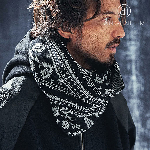 2024 秋冬 先行予約 10月上旬~中旬入荷予定 ANGENEHM アンゲネーム Native pattern knit snood メンズ スヌード 送料無料 キャンセル不可