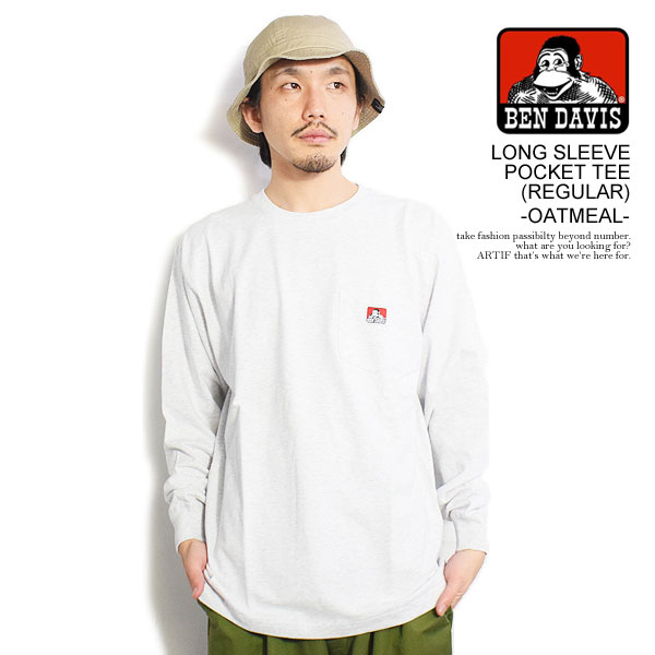 BEN DAVIS ベンデイビス LONG SLEEVE POCKET TEE(REGULAR) -OATMEAL- メンズ Tシャツ 長袖 ロンT ポケットTシャツ ストリート