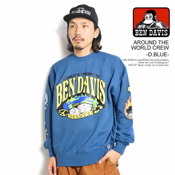 ベンデイビス トレーナー メンズ BEN DAVIS ベンデイビス AROUND THE WORLD CREW -D.BLUE- メンズ スウェット トレーナー ヘビーウェイト 送料無料 ストリート