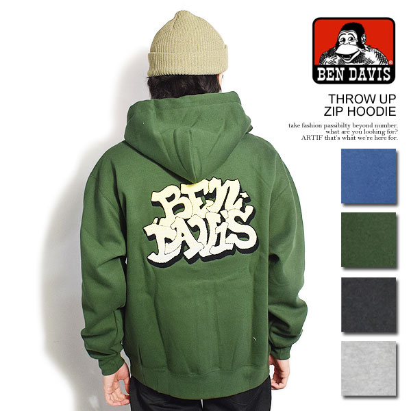 ベンデイビス パーカー メンズ BEN DAVIS ベンデイビス THROW UP ZIP HOODIE メンズ パーカー ジップパーカー ヘビーウェイト ビッグシルエット 送料無料 ストリート