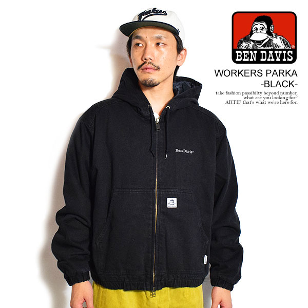 20％OFF SALE セール BEN DAVIS ベンデイビス WORKERS PARKA -BLACK- メンズ ジャケット ワークジャケット フードジャケット ジップパーカー 送料無料 ストリート