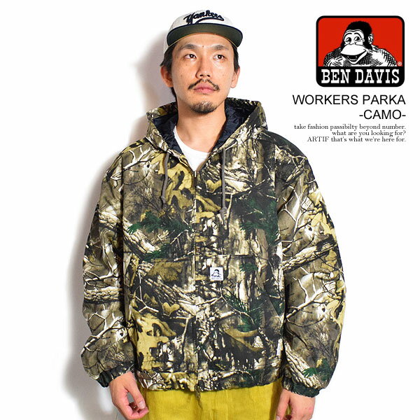 20％OFF SALE セール BEN DAVIS ベンデイビス WORKERS PARKA -CAMO- メンズ ジャケット ワークジャケット フードジャケット ジップパーカー 送料無料 ストリート