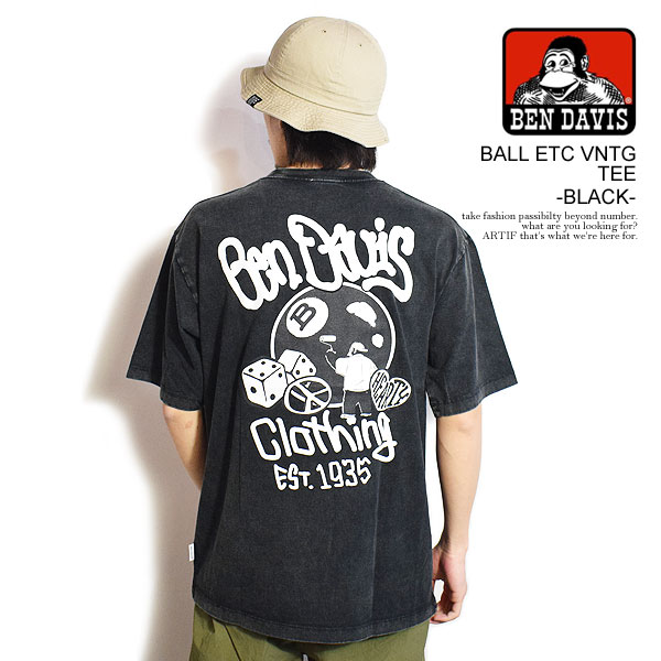 BEN DAVIS ベンデイビス BALL ETC VNTG TEE -BLACK- メンズ Tシャツ 半袖 バック プリント オーバーサイズ ヴィンテージ加工 送料無料 ストリート