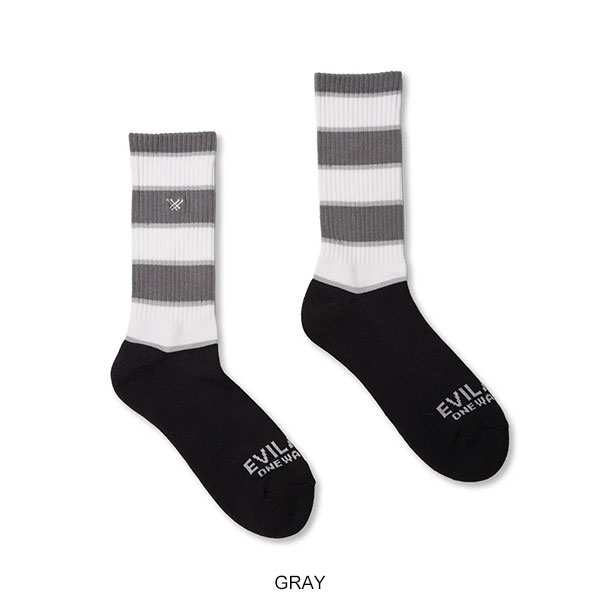 EVILACT イーブルアクト BORDER SOCKS メンズ ソックス 靴下 ハイソックス クルー...
