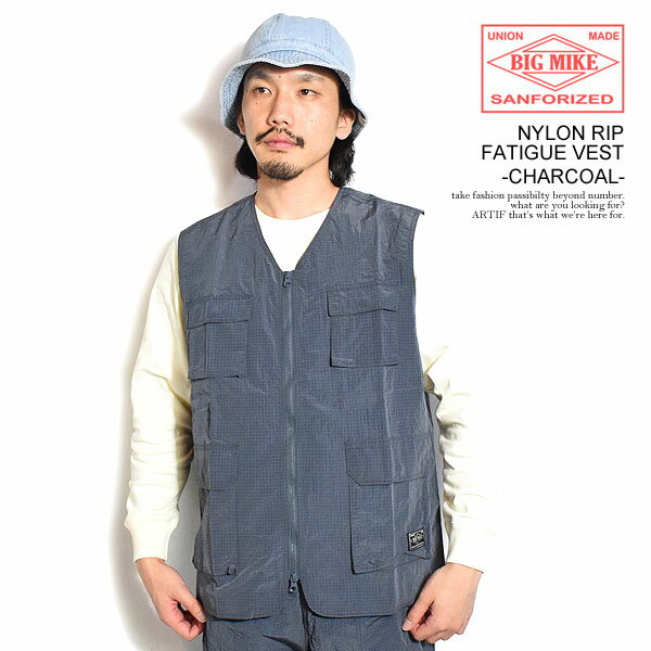 BIG MIKE ビッグマイク NYLON RIP FATIGUE VEST -CHARCOAL- メンズ ベスト フィッシングベスト リップ..