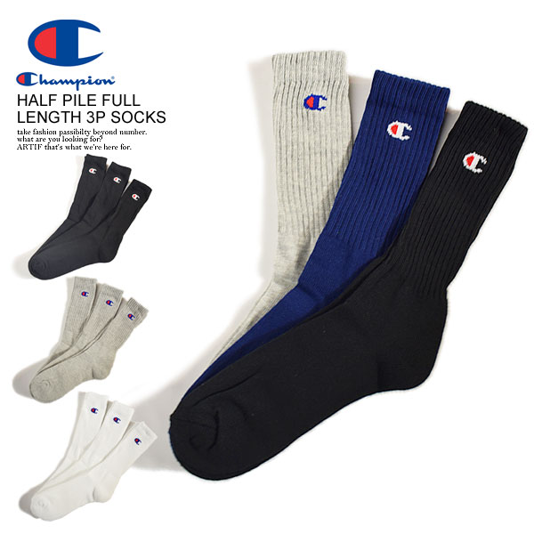 CHAMPION `sI HALF PILE FULL LENGTH 3P SOCKS Y C \bNX tOX\bNX S 3g Xg[g