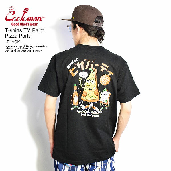 COOKMAN クックマン T-shirts TM Paint Pizza Party -BLACK- メンズ Tシャツ 半袖 半袖Tシャツ 送料無料 ストリート おしゃれ かっこいい カジュアル ファッション トップス cookman tシャツ