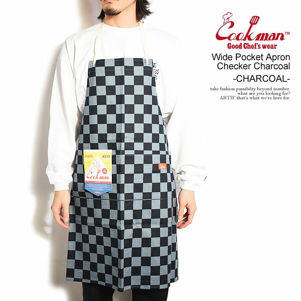 COOKMAN クックマン Wide Pocket Apron Checker Charcoal -CHARCOAL- メンズ エプロン ロングエプロン キッチン用品 ストリート