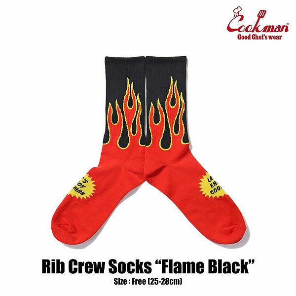 COOKMAN クックマン Rib Crew Socks Flame Black メンズ ソックス 靴下 ハイソックス ストリート