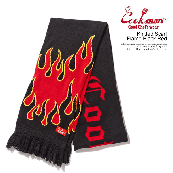 COOKMAN クックマン Knitted Scarf Flame Black Red -BLACK- メンズ スカーフ マフ...