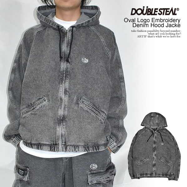 DOUBLE STEAL ダブルスティール Oval Logo Embroidery Denim Hood Jacket メンズ ジャケット デニムジャケット ウォッシュ加工 送料無料 ストリート