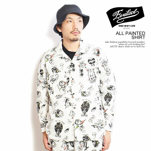 EVILACT イーブルアクト ALL PAINTED SHIRT メンズ シャツ 長袖 総柄シャツ オープンカラーシャツ 送料無料 ストリート