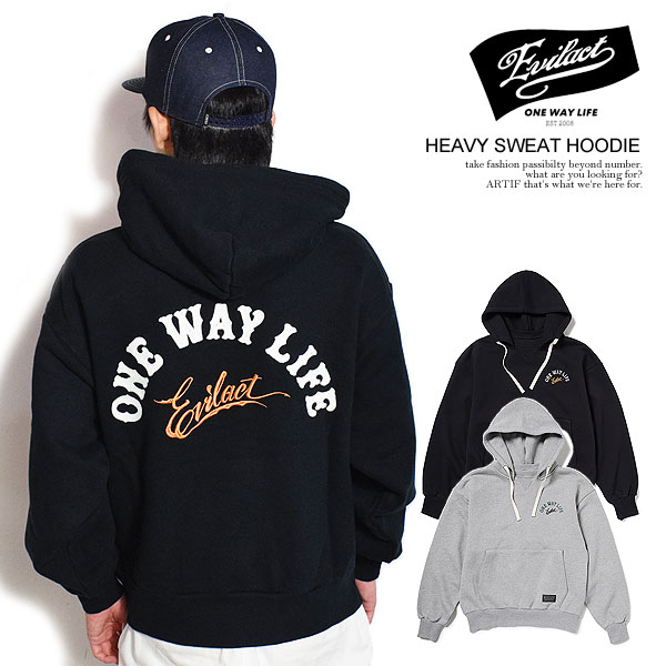 EVILACT イーブルアクト HEAVY SWEAT HOODIE メンズ パーカー プルオーバー ヘビーウェイト 裏毛 バイカー 送料無料 ストリート