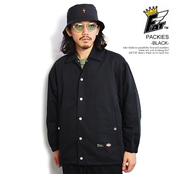 楽天ARTIF30％OFF SALE セール FAT エフエーティー PACKIES -BLACK- メンズ シャツ コーチシャツ Dickies コラボ 送料無料 ストリート