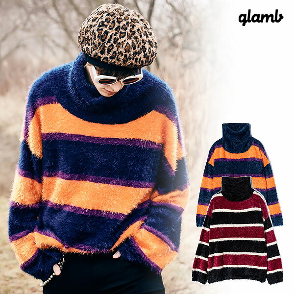 glamb グラム Turtle Neck Border Knit タートルネックボーダーニット ニット 送料無料