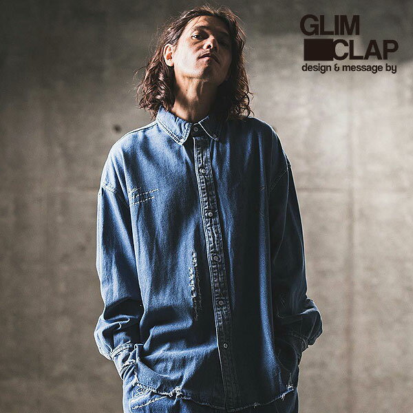 GLIMCLAP グリムクラップ Multicolor embroidery design denim shirt メンズ シャツ 送料無料