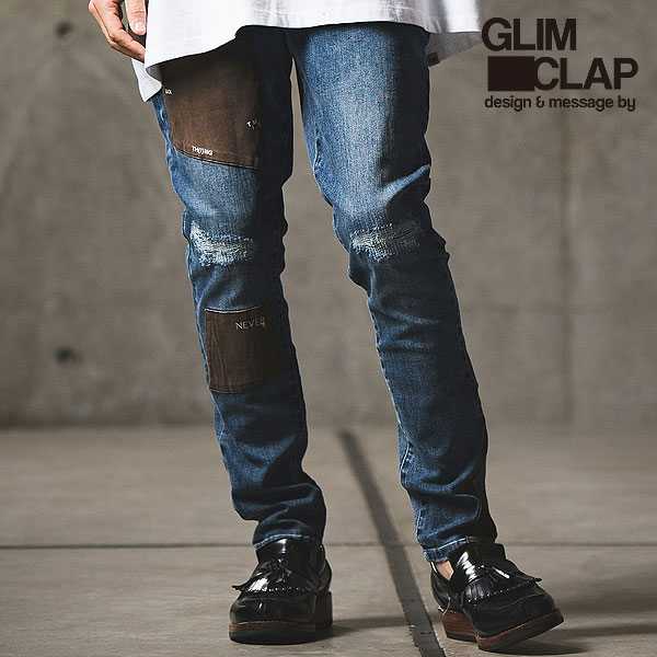 【お取り寄せ 30%OFF SALE セール】 GLIMCLAP グリムクラップ Patchwork design tight-fit denim pants メンズ パンツ 送料無料 キャンセル不可