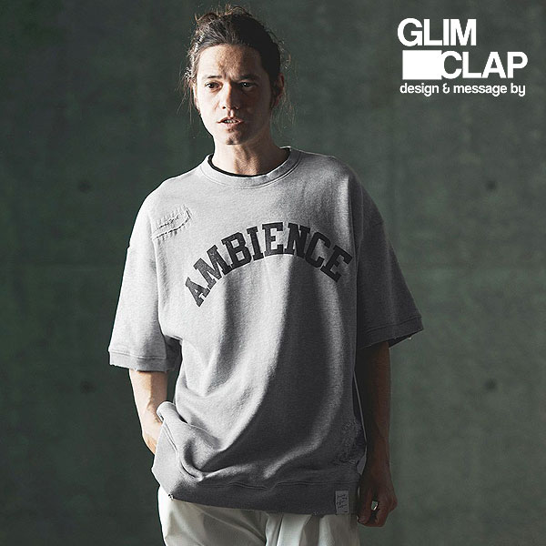 2024 春夏 2nd 先行予約 6月上旬〜中旬入荷予定 GLIMCLAP グリムクラップ Distressed short-sleeve sweatshirt -AMBIENCE- メンズ スウェット 送料無料 キャンセル不可