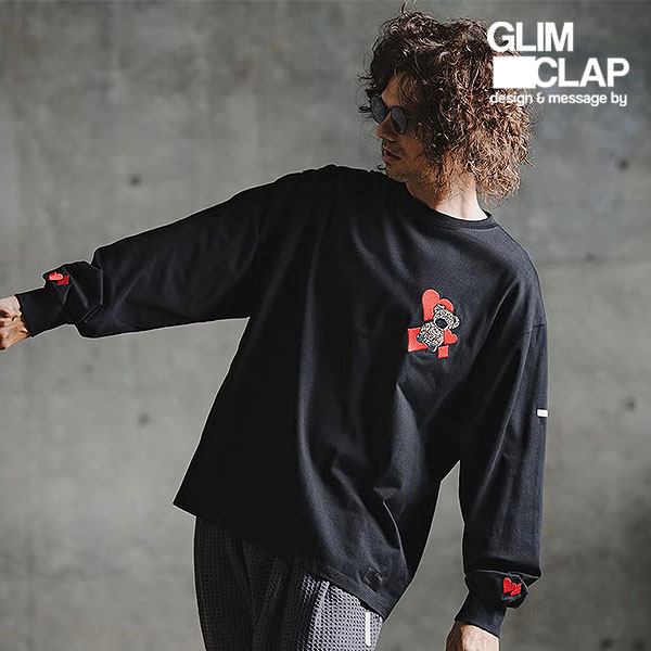 2026 秋冬 1st 先行予約 8月上旬～中旬入荷予定 GLIMCLAP グリムクラップ Embroidered Long Sleeve T-shirt - Character & Playing Card Motifs メンズ Tシャツ 送料無料 キャンセル不可