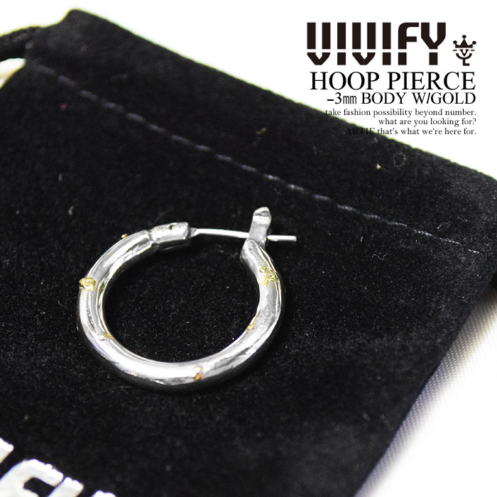 VIVIFY rrt@C HOOP PIERCE -3mm BODY W/GOLD Y ANZT[ sAX t[vsAX Vo[ nhCh  