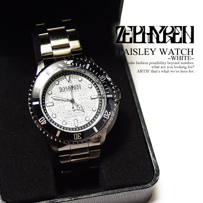 ZEPHYREN ゼファレン PAISLEY WATCH -WHITE- zephyren メンズ 時計 腕時計 ウォッチ リストウォッチ アクセサリー おしゃれ かっこいい ペイズリー バンダナ ストリート 送料無料