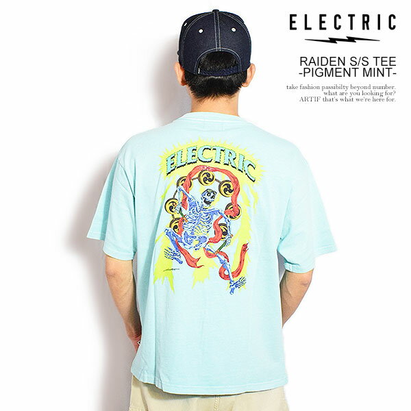 ELECTRIC エレクトリック RAIDEN S/S TEE -PIGMENT MINT- メンズ Tシャツ 半袖Tシャツ HIROTTON コラボ アウトドア レジャー 送料無料 ストリート