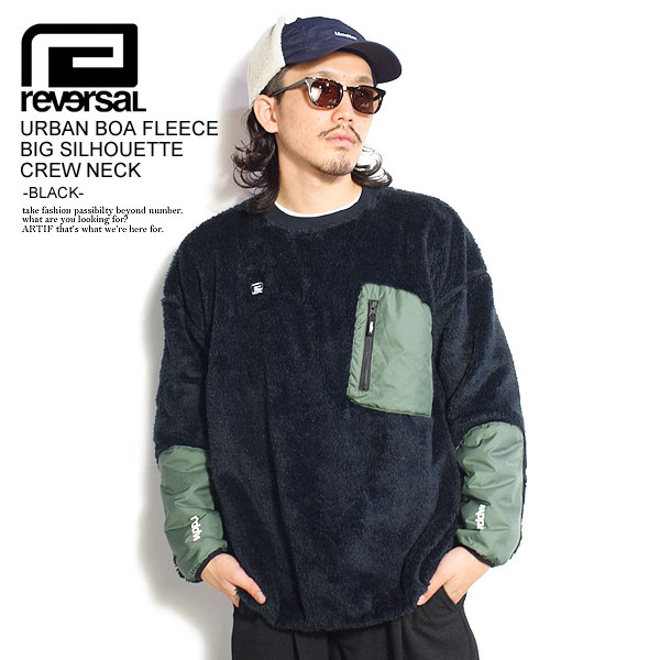 50％OFF SALE セール reversal リバーサル URBAN BOA FLEECE BIG SILHOUETTE CREW NECK -BLACK- メンズ クルーネック ボア フリース 送料無料 ストリート rvddwのサムネイル