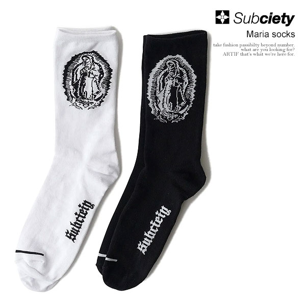 　商品説明 SUBCIETY サブサエティ ●商品説明 ブランドが得意とするモチーフ『Guadalupe』を ジャカードで表現したソックス。 足底にはオールドイングリッシュ体のブランドネームをオン。 肌触りが柔らかく、吸湿性・通気性に優れた素材を 採用した快適な履き心地が魅力。 足元にアクセントをプラスするアイテム。 ギフトにもおすすめ。 ●素材 綿72％ , ポリエステル23％ , ポリウレタン5％ ●SIZE FREE : 適正サイズ25～28cm 高さ26cm メーカー希望小売価格はメーカーカタログに基づいて掲載しています ■注意点:フラッシュ撮影と屋外画像ではカラーの見え方に誤差がございます。 パソコンのモニターにより、カラーの見え方に誤差がございます。 ■サイズ表記につきましてはブランド企画サイズとなっております。SUBCIETY サブサエティ