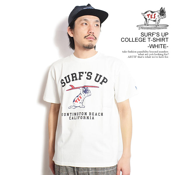 The Endless Summer エンドレスサマー SURF'S UP COLLEGE T-SHIRT -WHITE- メンズ Tシャツ 半袖 TES USコットン 送料無料 ストリート