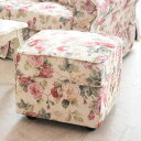 【誕生祭クーポン◆10%OFFで2,980円引】 ヨーロピアン バレンシアローズ オットマン 薔薇柄 スツール 幅52cm おしゃれ ファブリック 布張り 姫系...