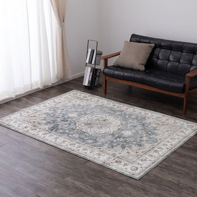 洗える カーペット 絨毯 ラグ アンティーク絨毯風 プリント カメオ GY 約130×190 ロココ アンティーク調 ヨーロピアン クラシック マット 敷物 長方形 ホットカーペット対応 床暖房対応 ウォッシャブル エレガント 洗濯可