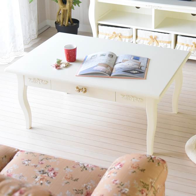 【クーポン配布中★BLACKFRIDAYセール】 ガーリープリンセス センターテーブル おしゃれ 引き出し 木製 北欧 白 収納 ロココ調 アンティーク調 ヨー...