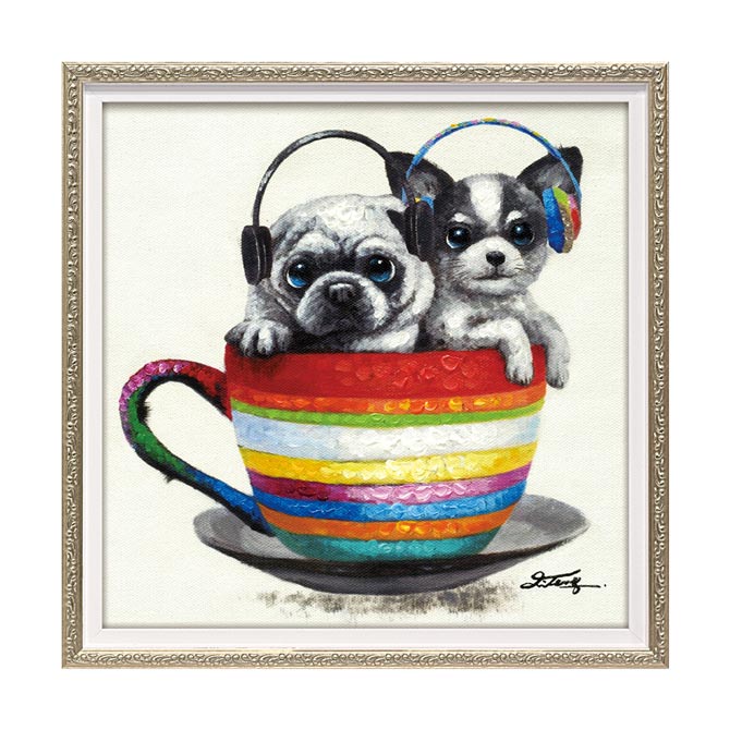 12/4(木)20時から【880円OFF】 オイル ペイント アート「ティータイム(Sサイズ)」 インテリア雑貨 アンティーク風 アート額 アートフレーム 壁掛...