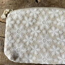【13%クーポン★GWセール】 レース ポーチ レース布 レース生地 13×20×4センチ レース刺繍 雪の刺繍 麻 チュールレース Snow Flower ス...