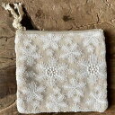 【13%クーポン★GWセール】 レース ポーチ レース布 レース生地 10×12cm レース刺繍 雪の刺繍 麻 チュールレース Snow Flower スノーフ...