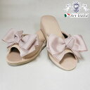 美脚 ヒール リボン スリッパ (ベージュ・M) ヒール かかとあり おしゃれ かわいい 5色×2サイズ展開