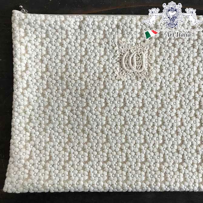 12/4(木)20時から【特別価格】 フラットポーチ Lサイズ 大きめサイズ 小物ポーチ 化粧ポーチ レース コットン刺繍 チュールレース お花柄 可愛い お洒落 エレガント クラシック ファブリック nuage de fleurs ヌアージュ ドゥフルール 【 メーカー直送 】