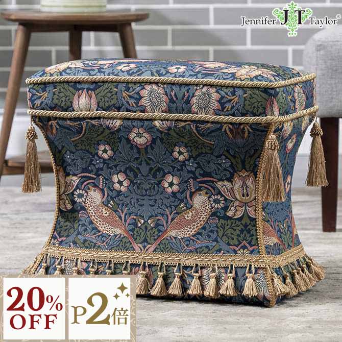 12/3(水)まで【20%OFFクーポン＋P2倍】 スツール ジェニファーテイラー いちご泥棒 薄型 木製 おしゃれ 椅子 オットマン 玄関 アンティーク調 イタリアンチェア ロココ調 輸入家具 チェア ウィリアムモリス William Morris Jennifer Taylor Strawberry Thief