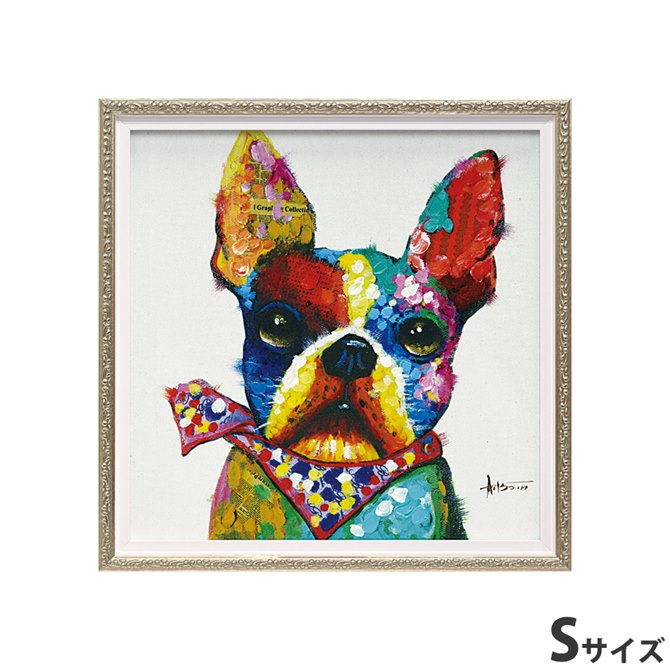 12/4(木)20時から【880円OFF】 絵画 額アンティーク ハンドペイント かわいい おしゃれ 犬 オイル ペイント アート(Sサイズ)「バンダナ ブル」