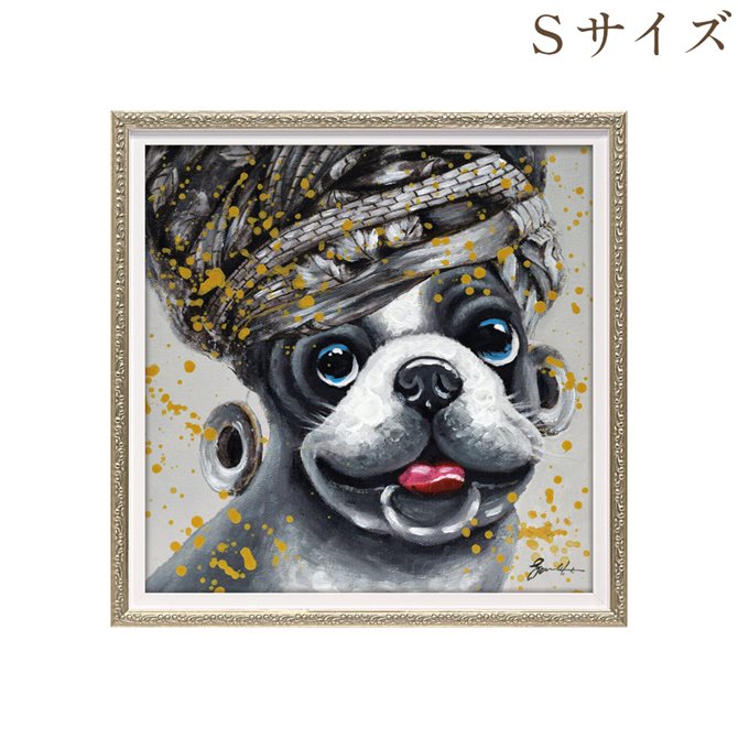 12/4(木)20時から【880円OFF】 絵画 ハンドペイント アートパネル キャンバス アンティーク 犬 オイル ペイント アート 幅33cm ロココ調 ア...