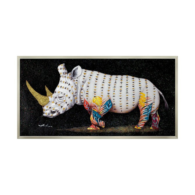 【12/1_9:59まで★BLACKFRIDAYクーポン】 絵画 ハンドペイント アートパネル キャンバス アンティーク 犀 オイル ペイント アート 幅103...