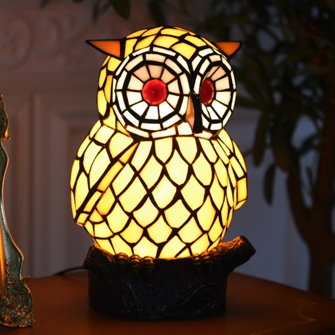 ランプ おしゃれ ランプ アンティーク ステンド グラス ランプ テーブル ランプ かわいい ティファニー ランプTIFFANY 梟のH26cm ステンドランプ ヨーロピアン コンセント レトロ 北欧のサムネイル