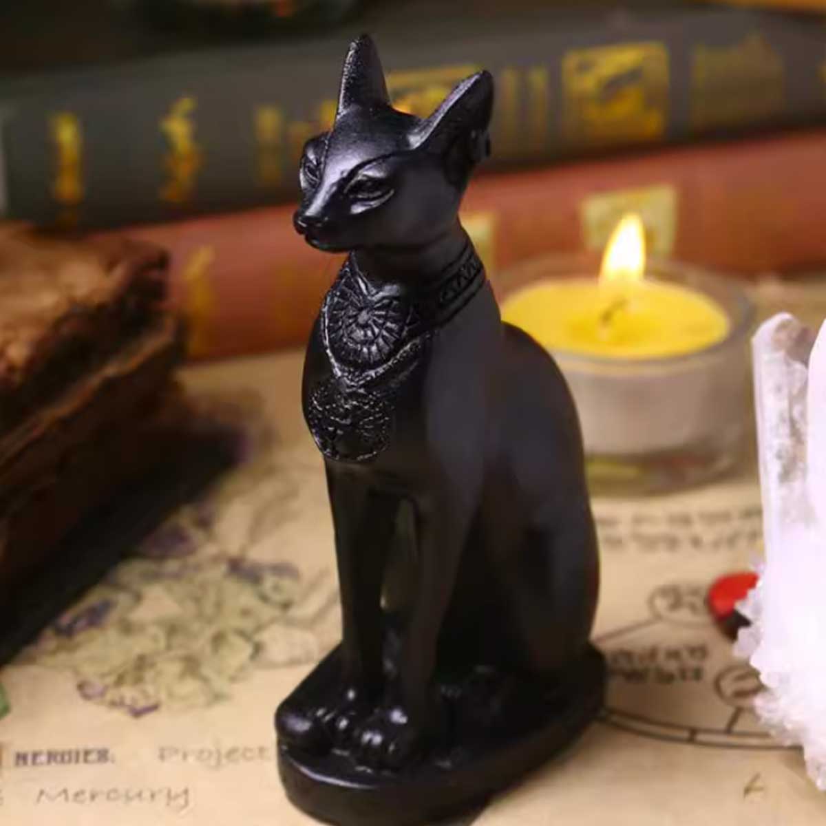 黒猫の女神バステト像｜エジプト神話の守護神 風水 開運 魔除け 幸運を招くスピリチュアルな猫の置物 インテリア雑貨