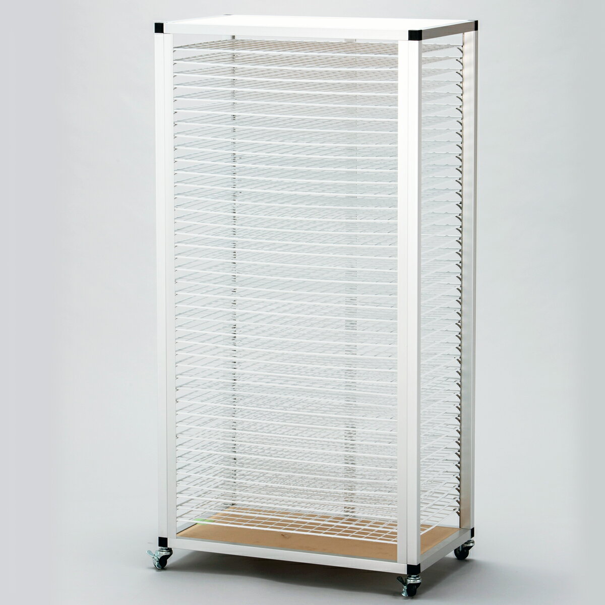 ＜お取り寄せ品※代引きキャンセル不可＞ アルミ製 絵画作品乾燥棚 QB-40型 画用紙四つ切 40段 半完成品 1360×690×405mm 【 作品棚 四切 絵画教室 】