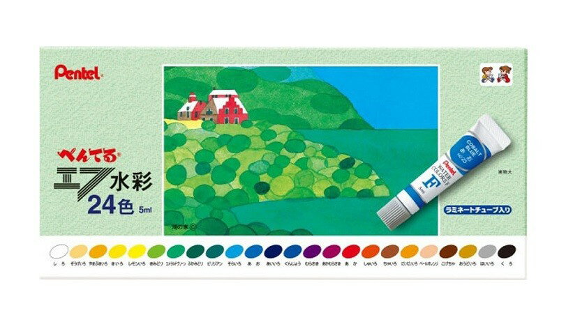 メール便可 ぺんてる エフ 水彩絵の具 ラミネートチューブ入 5ml 24色セット WFR-24 Pentel 【 小学校 小学生 絵具 】