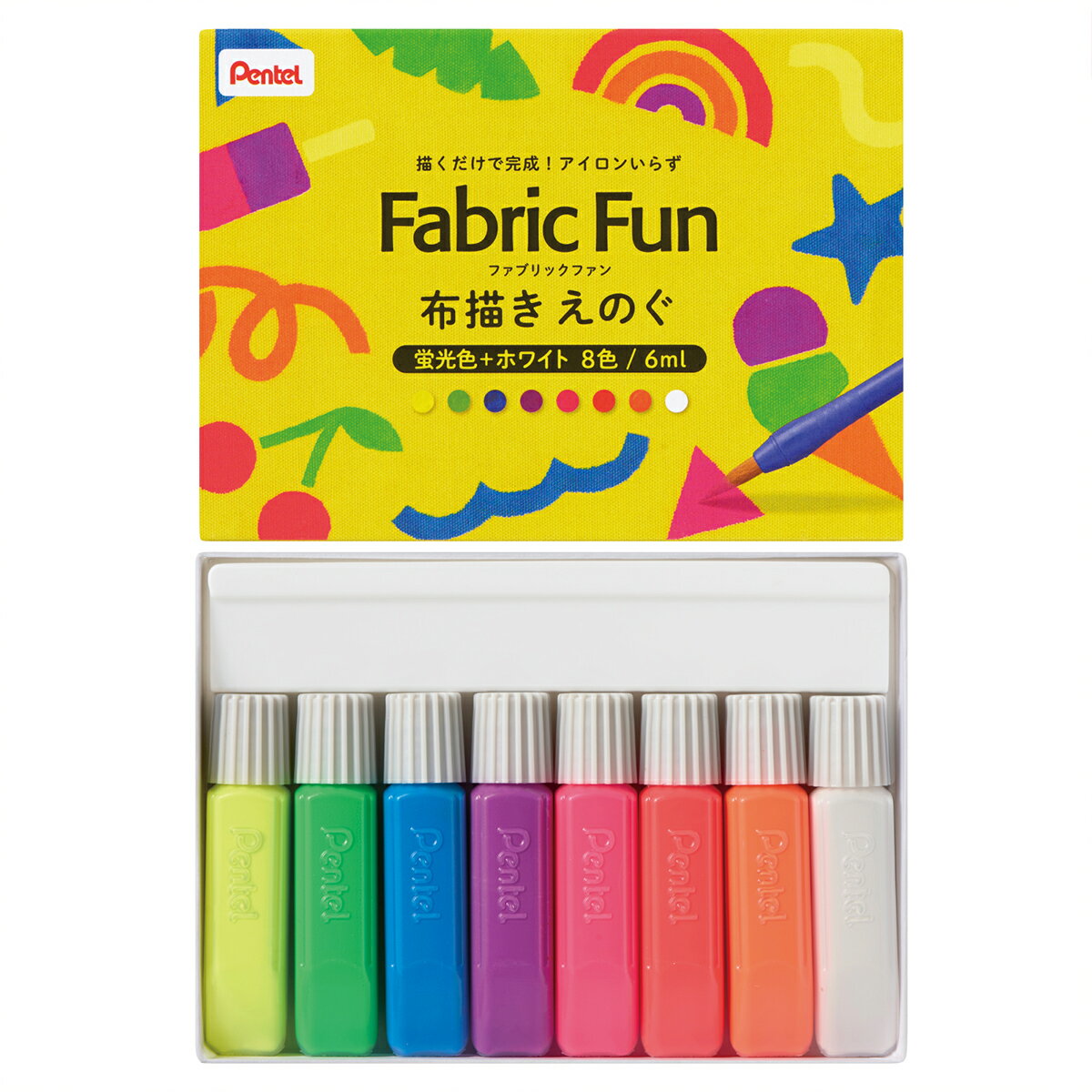 [ メール便可 ] ファブリックファン 布描きえのぐ 蛍光色＋ホワイト 8色 ぺんてる FFPC1-F8J 【 布絵の具 布絵具 水性 】のサムネイル