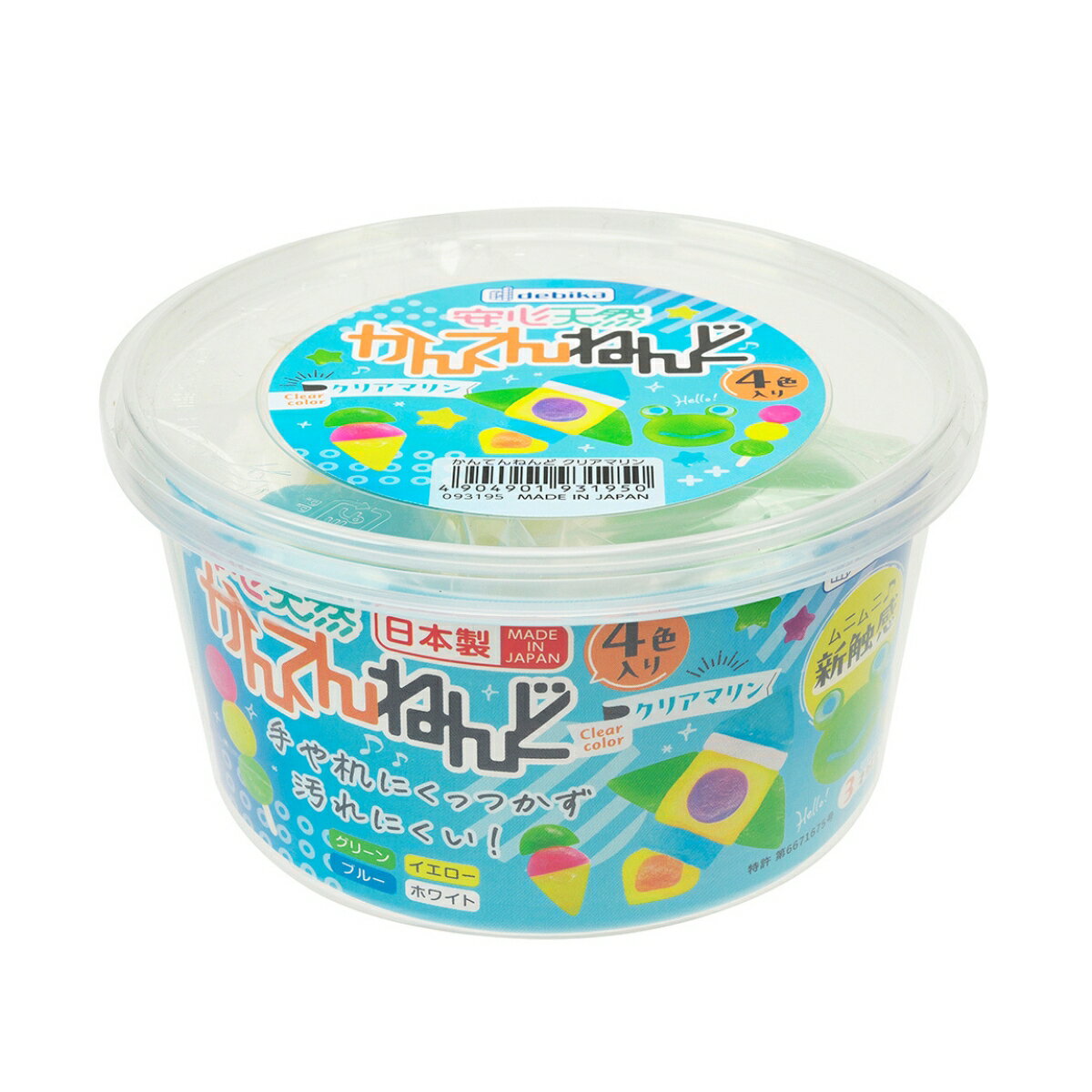 容器サイズ：直径114×高さ60mm 重量：約151g(梱包資材含む) 材質：寒天、セルロース、無機塩、食品シリカ、食品色素 手や机にくっつかず汚れにくい、手でこねるうちに柔らかくなり、よく伸びでやみつきになる触感です。 造形活動や感触あそびを通して、表現の幅を広げることができます。 保水性に優れて乾きにくいので、製作途中で硬くなりにくく、一人ひとりの制作ペースに対応できます。 防腐剤、防カビ剤を使用していない寒天を含む食品素材からつくっているので、小学校低学年や特別支援教育の現場でも安心して導入できます。 ケースは保管用として使用できます。