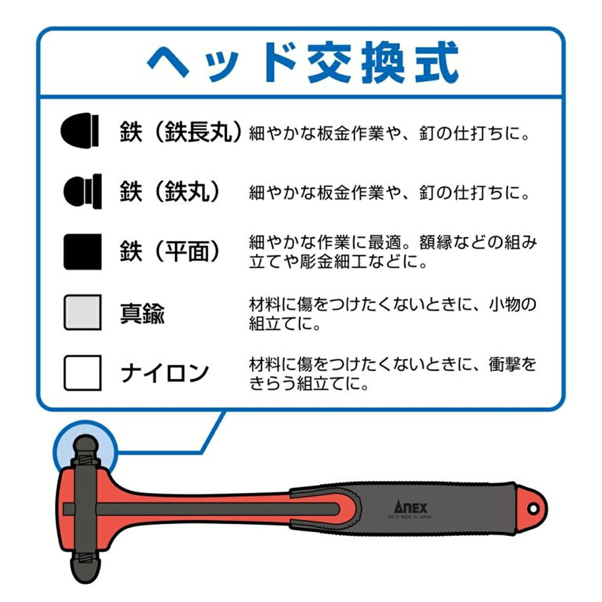 画材・ものづくりのアートロコのミニヘッド交換ハンマー No.9013 Anex 【 ヘッド交換可 アネックス 】｜アングル3