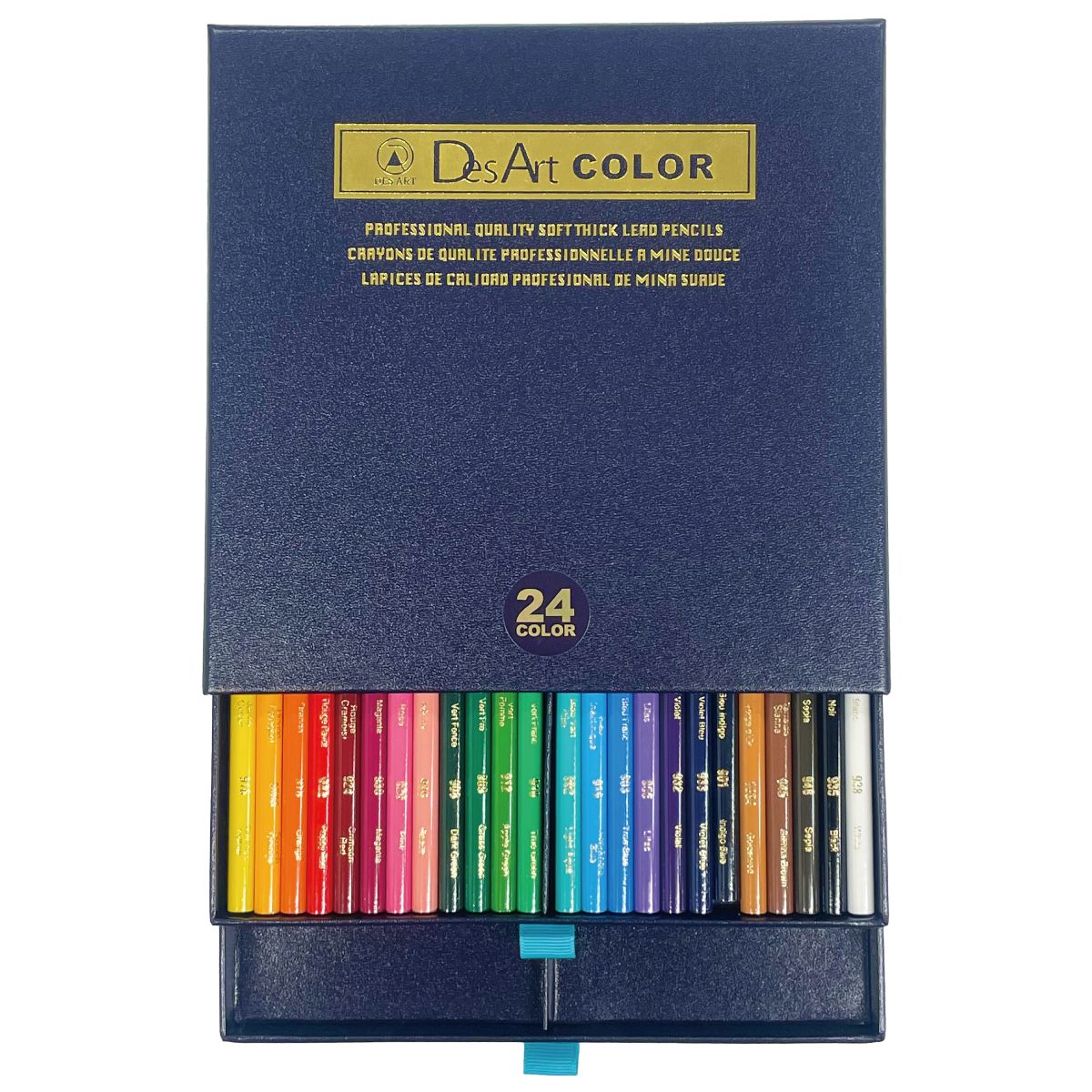 色鉛筆24色 DesArt COLORは、芯径3.8mmのやわらかい芯を採用し、ソフトでスムーズな描写が可能です。 日本製の高品質な色鉛筆で、毒性有機物は含まれておらず安心してご使用いただけます。 「カリスマカラー」の特性を受け継いだ、純国産の新色鉛筆 驚くほどソフトでなめらかな描き心地 重ね塗りやグラデーションも美しく表現 広い面もラクラク塗れる密着力の高い芯 繊細な混色やぼかしも自由自在 色鉛筆画に特化したプロ仕様